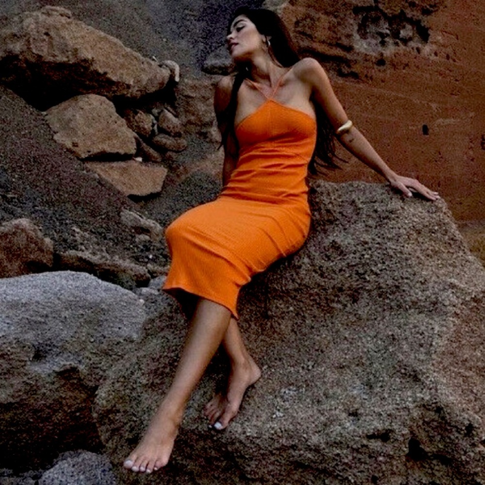 Zara orange ribbed dress